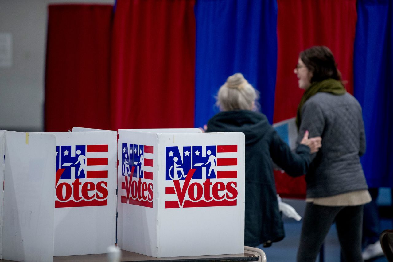 In this February 2020 photo, residents arrive to vote in the New Hampshire primary at Bishop O'Neill Youth Center in Manchester, New Hampshire.