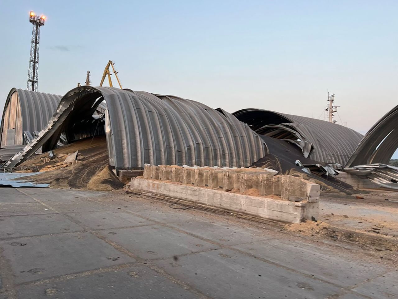 Destruction after Russian drone attacks at Ukraine’s port of Reni in the Odesa region on August 16.