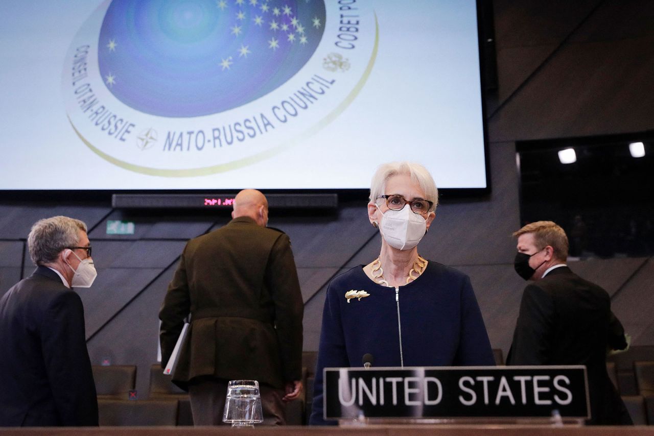 US Deputy Secretary of State Wendy Sherman, second from right, attends a meeting between NATO and Russia in Brussels on January 12. 