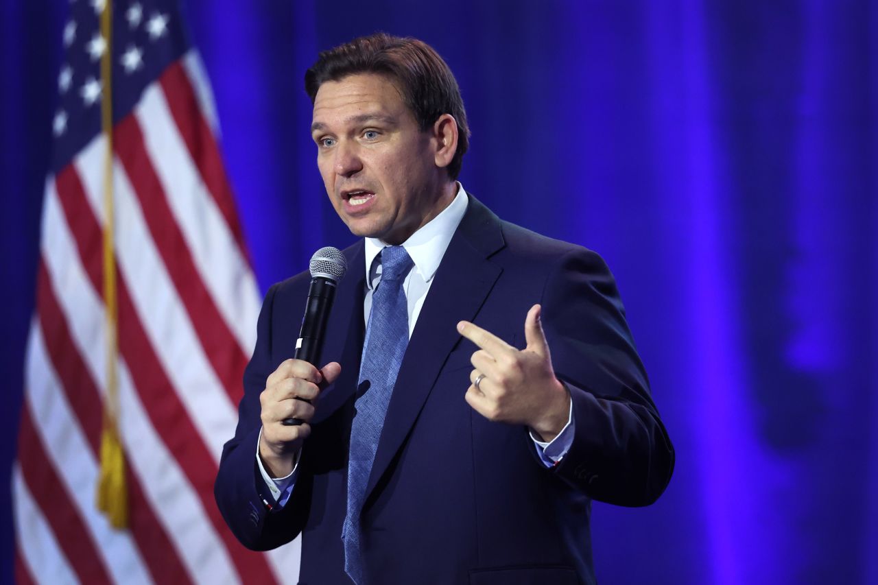 Florida Governor Ron DeSantis speaks on March 10, in Des Moines, Iowa. 