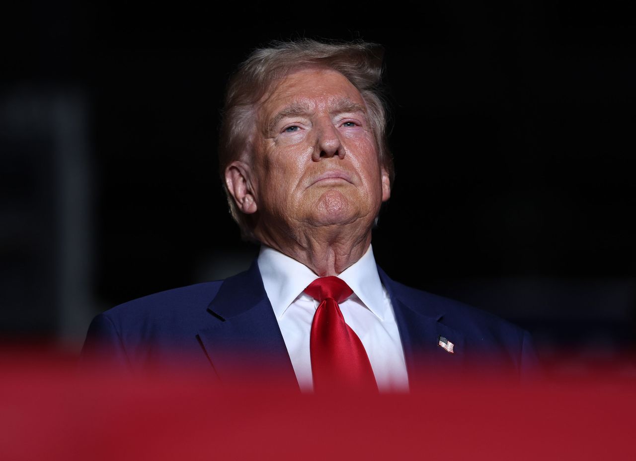 Former President Donald Trump looks one during a campaign rally at The Expo at World Market Center Las Vegas on September 13 in Las Vegas, Nevada.