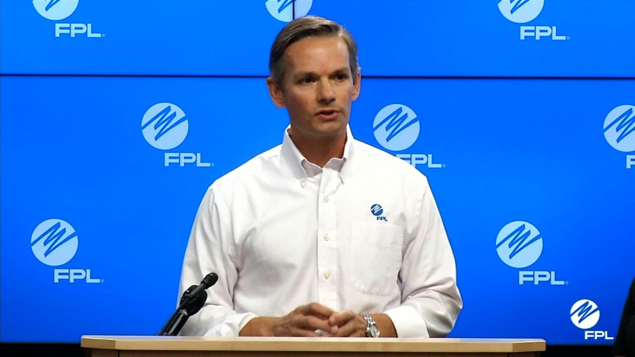 Florida Power & Light spokesman Bryan Garner talks about Dorian on Saturday morning at the utility's command center.