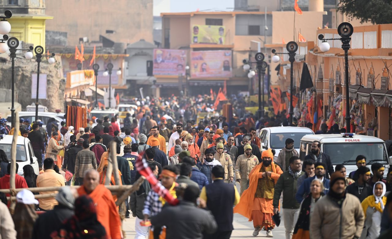 Devotees are seen at Dharm Path in Ayodhya, India on January 21.