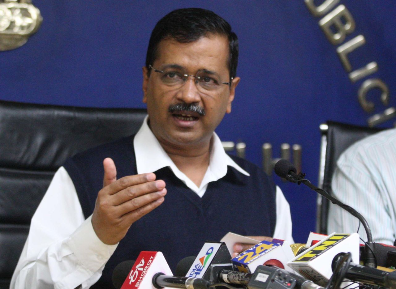 Chief Minister of Delhi Arvind Kejriwal addresses a press conference in New Delhi, India, on March 16.