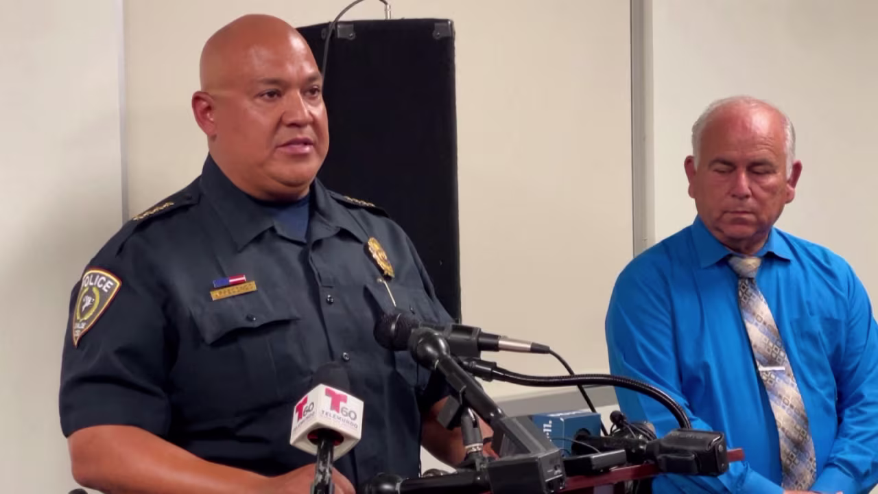 Uvalde School District police chief Pedro "Pete" Arredondo speaks during a news conference on Tuesday, May 24.
