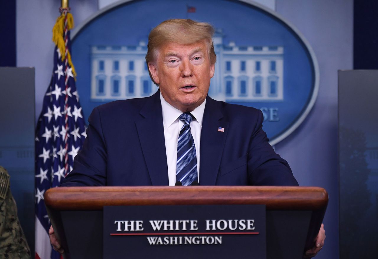 President Donald Trump speaks during a briefing after a coronavirus task force meeting at the White House on April 5.