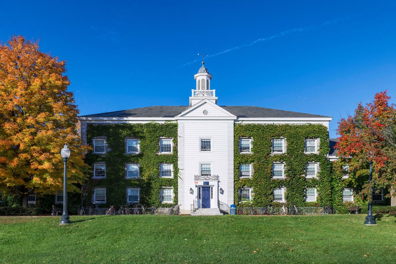 Battell Hall stands on the Middlebury College campus in Middlebury, Vermont, on October 14, 2018.