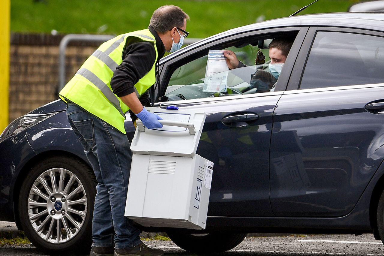 Members of the public get tested for Covid-19 at a coronavirus mobile testing center in West Dunbartonshire on September 3, in Dumbarton, Scotland. 