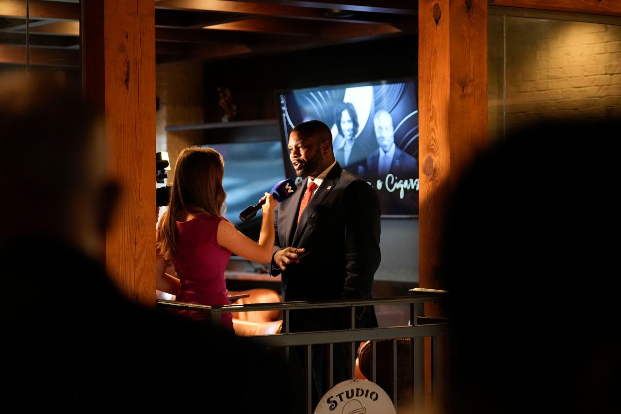 Rep. Byron Donalds is interviewed at a "Congress, cognac and cigars" Republican event on Wednesday, June 26, in Fairburn, Georgia.