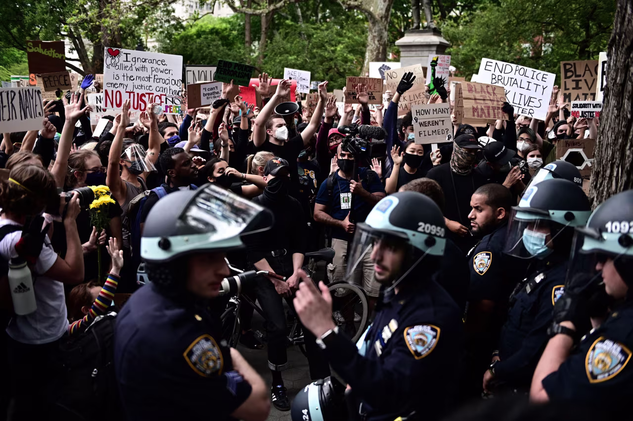 Protesters demonstrate on June 2 during a "Black Lives Matter" protest in New York.