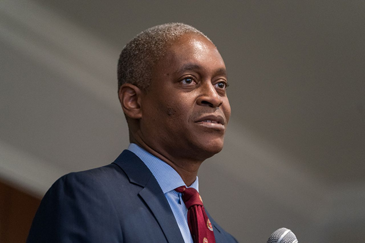 Raphael Bostic, president and chief executive officer of the Federal Reserve Bank of Atlanta, speaks to members of the Harvard Business School Club of Atlanta at the Buckhead Club in Atlanta, Georgia, U.S., on Wednesday, Feb. 19, 2020.?