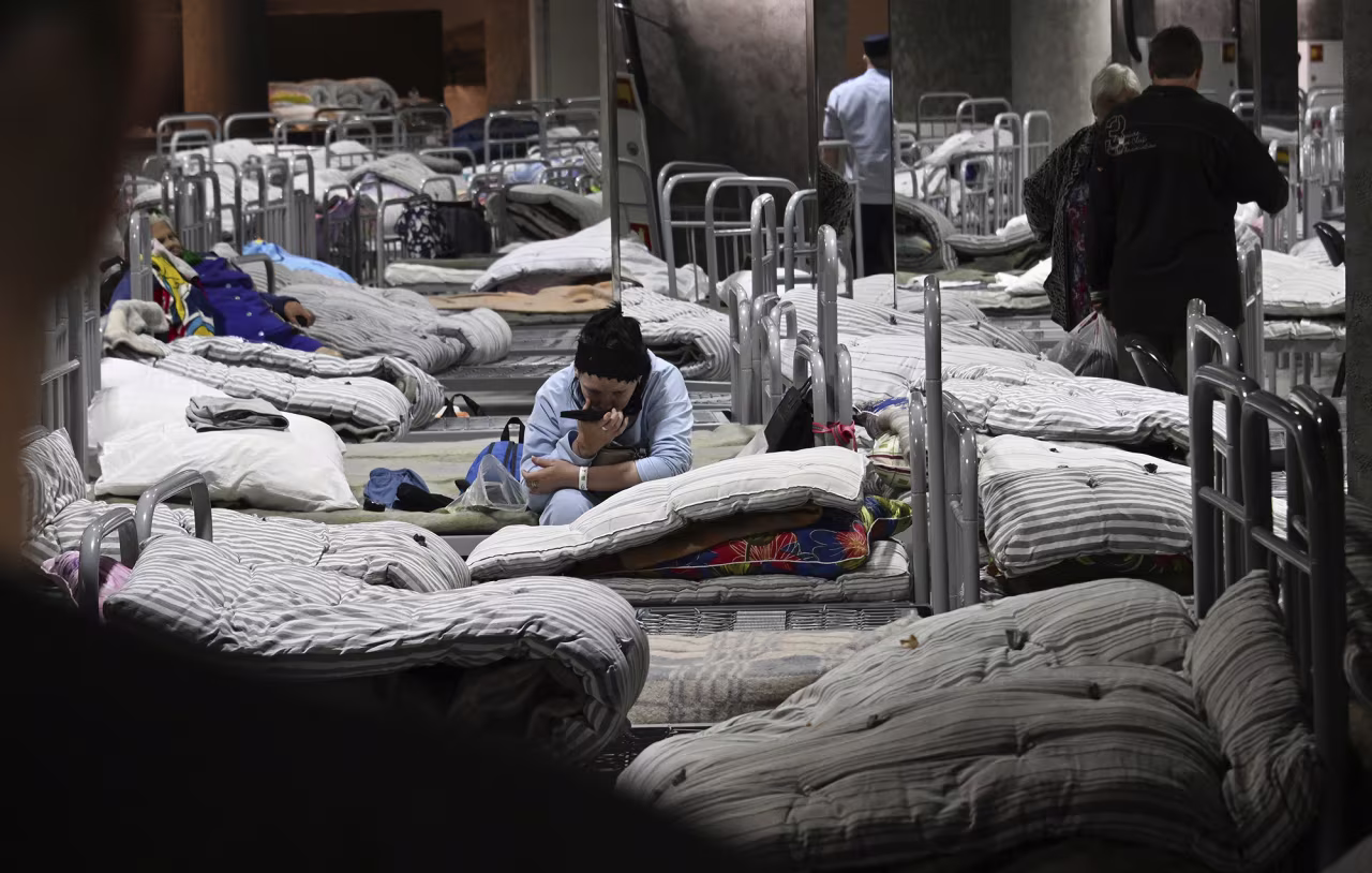 A temporary accommodation center in the Belgorod sports complex, where residents who left the Shebekino district are being housed on June 3.