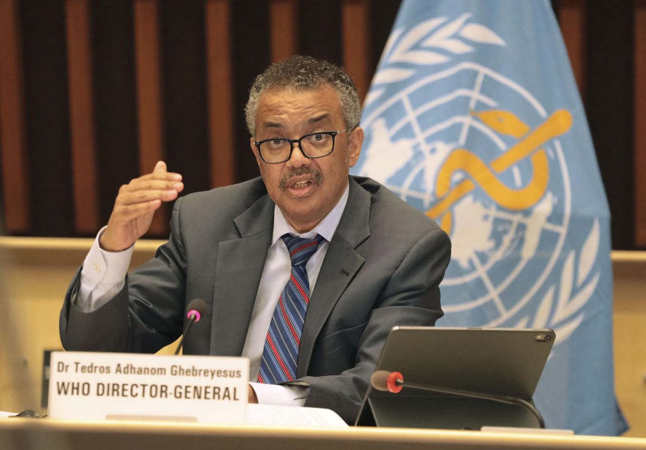 World Health Organization Director General Dr. Tedros Adhanom Ghebreyesus speaks at a news conference at its head office in Geneva on July 3. 