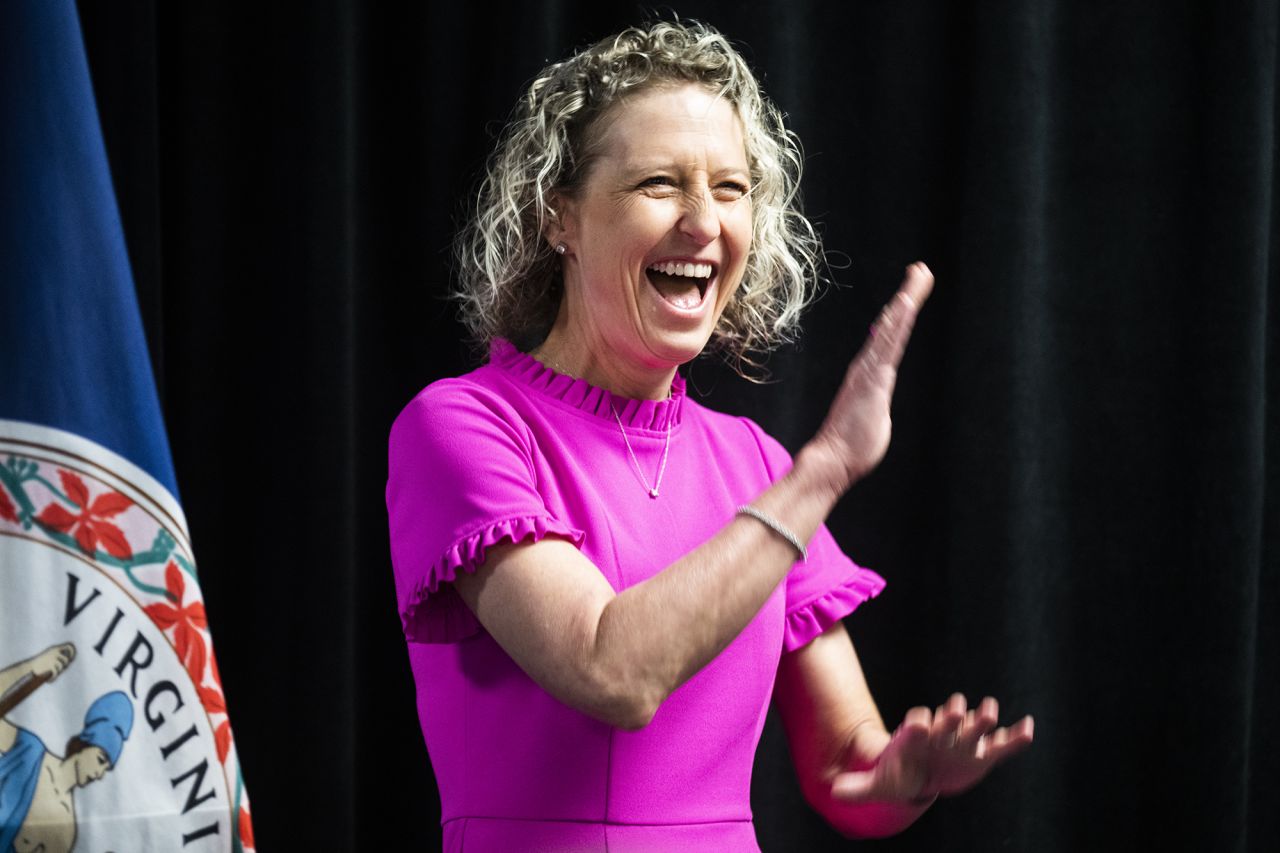 Jen Kiggans, the Republican candidate for Virginia’s 2nd Congressional District, speaks at a campaign rally in Virginia Beach on November 4.