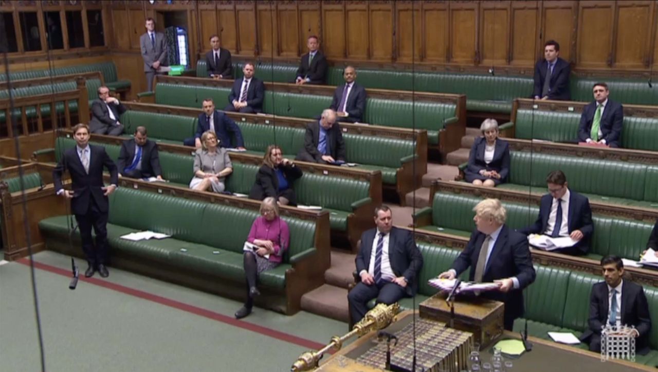 Prime Minister Boris Johnson takes questions at the House of Commons in London, on March 18.