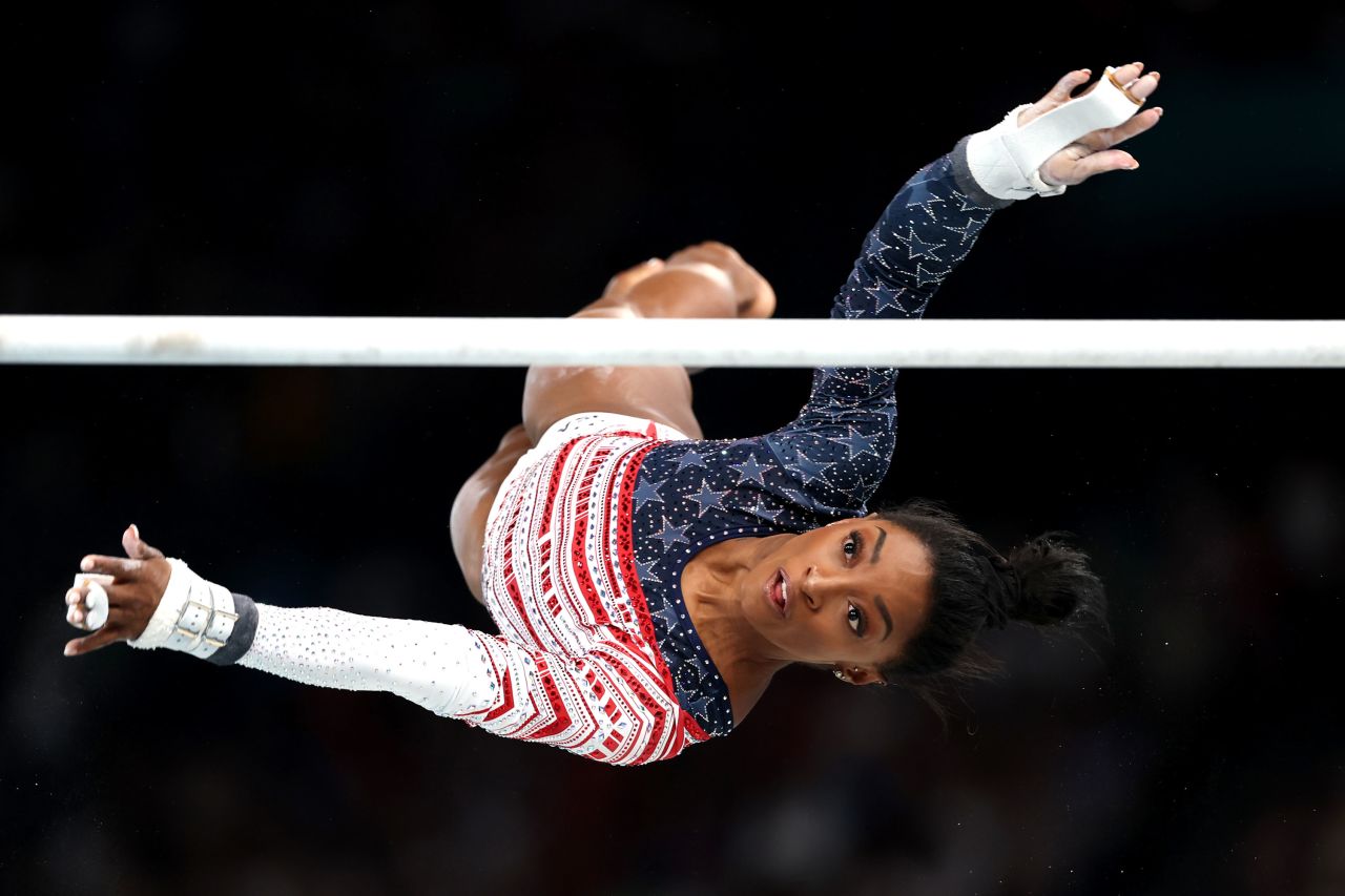 Simone Biles in action on the uneven bars on Tuesday.