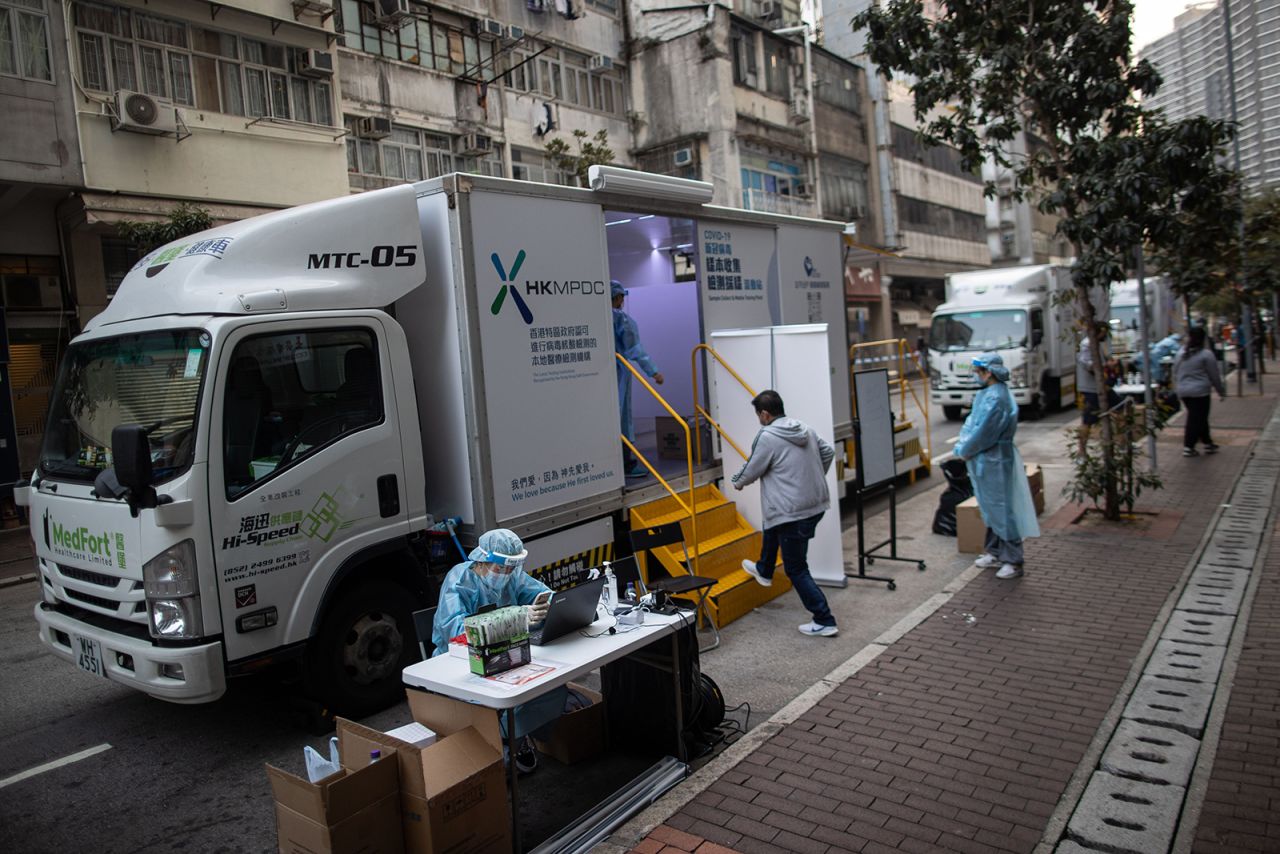 A man enters a mobile testing station to undergo a coronavirus test in Hong Kong, on January 17.