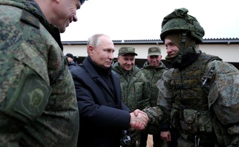 President Vladimir Putin inspects a training ground for recruits who were summoned into military service under a partial mobilization, in Ryazan, Russia, on October 20.