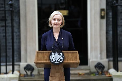 Prime Minister Liz Truss making a statement outside 10 Downing Street, London, where she announced her resignation as Prime Minister on October 20.
