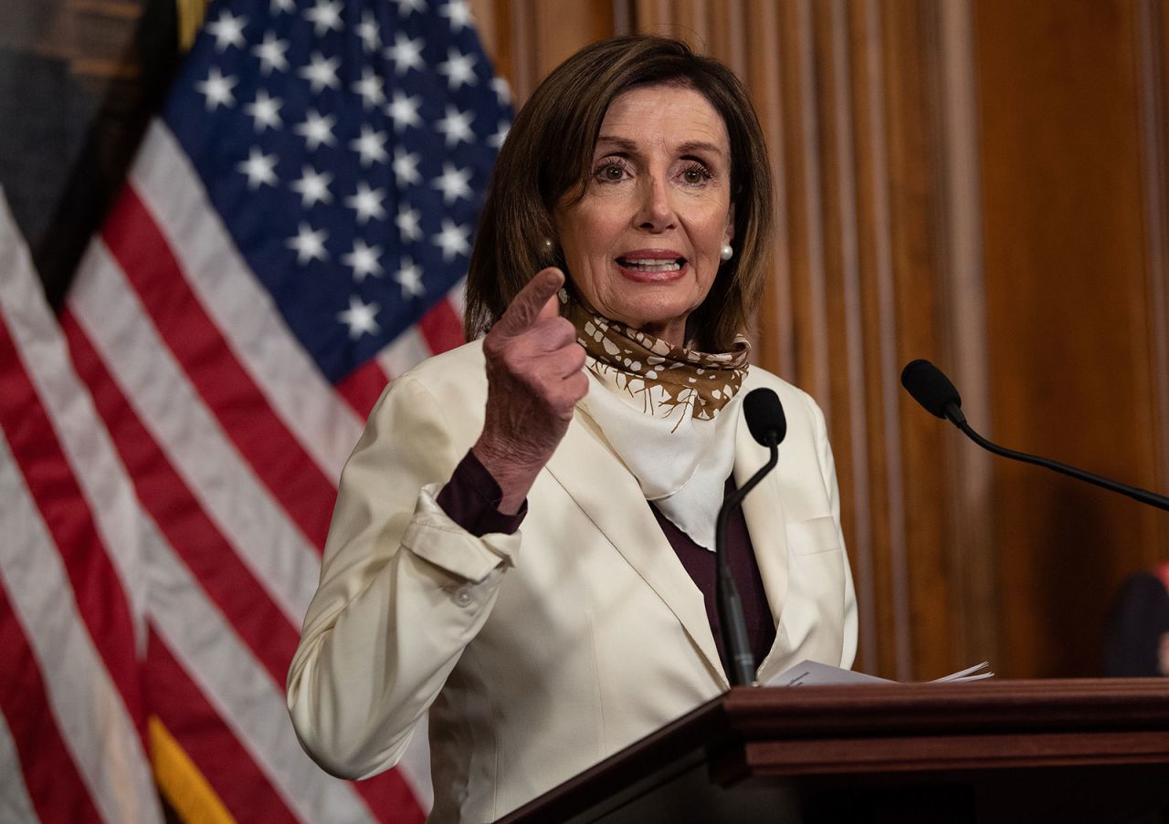 US House Speaker Nancy Pelosi speaks at the US Capitol in Washington, DC, on April 23.