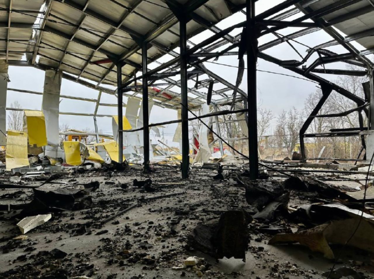 An image posted by regional governor Vyacheslav Gladkov shows damage in Belgorod, Russia, on December 18.