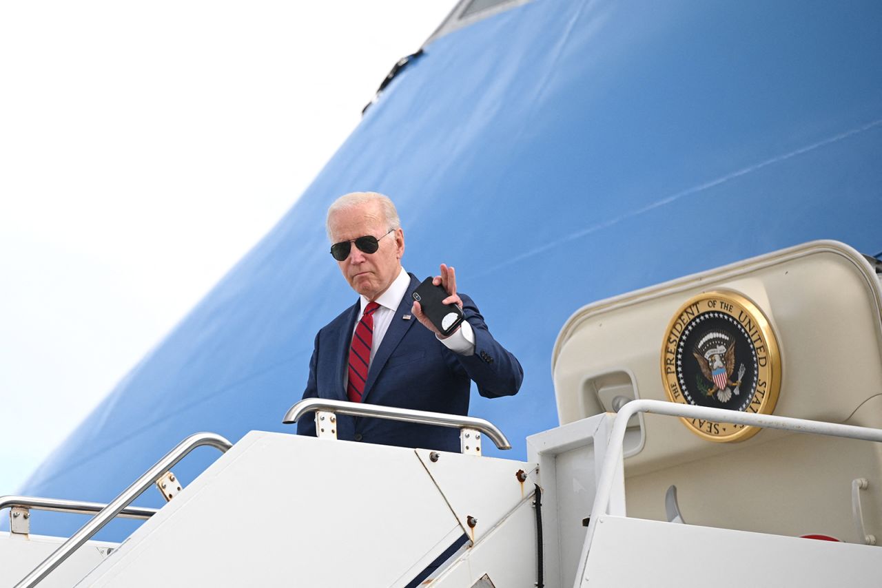 US President Joe Biden waves as he arrives in New York City on Tuesday. 