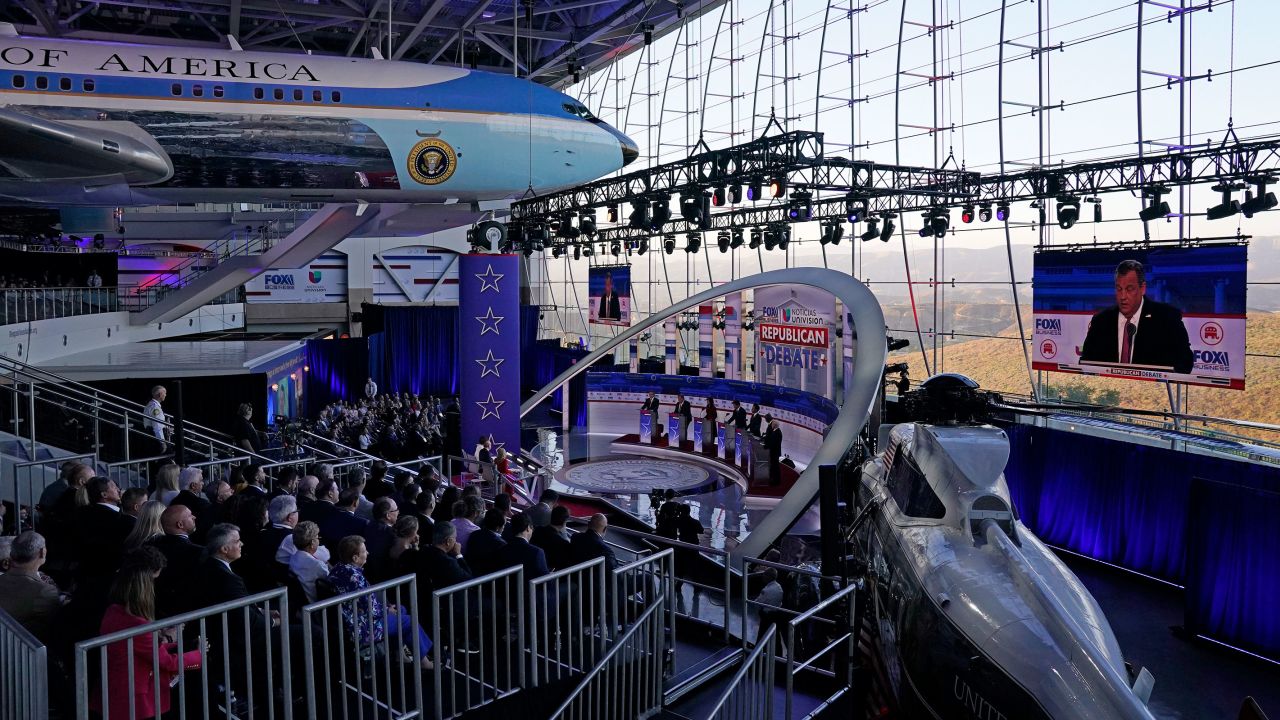 Republican presidential candidates debate during a Republican presidential primary debate hosted by FOX Business Network and Univision, on Wednesday, at the Ronald Reagan Presidential Library in Simi Valley, California.