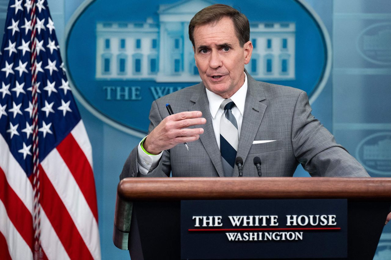 National Security Council Coordinator for Strategic Communications John Kirby speaks from the White House in Washington, DC, on October 26. 
