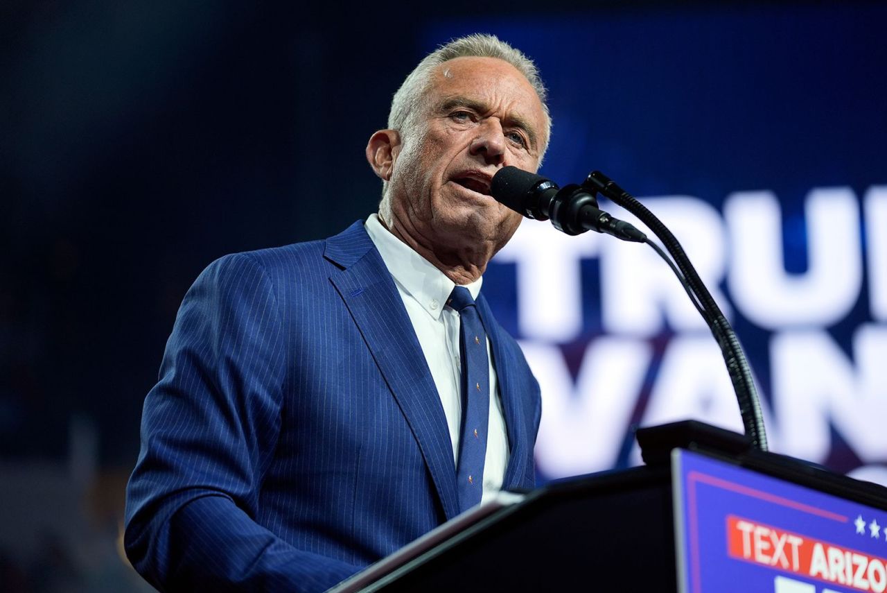 Robert F. Kennedy Jr. speaks at a campaign rally at the Desert Diamond Arena, in Glendale, Arizona on August 23.