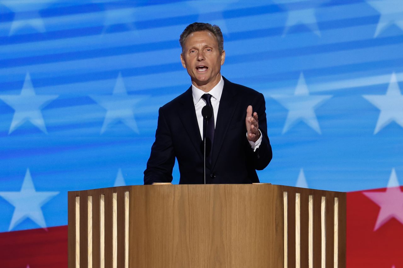 Actor Tony Goldwyn speaks onstage during the first day of the Democratic National Convention on August 19, in Chicago.