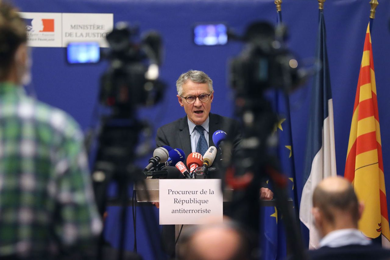 French anti-terrorism state prosecutor Jean-Francois Ricard delivers a press conference on October 29 in Nice, France.