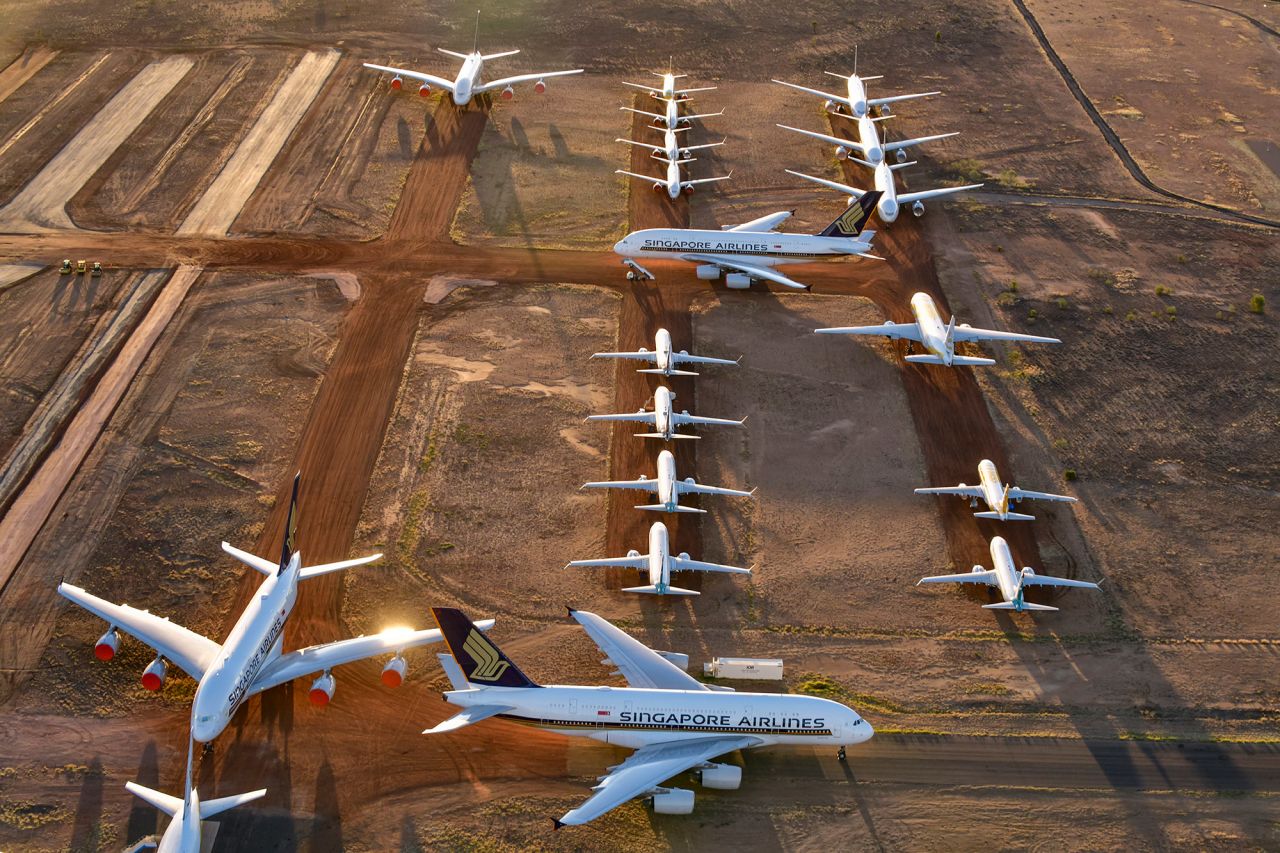 Grounded airplanes are seen in Alice Springs, Australia, on May 15.