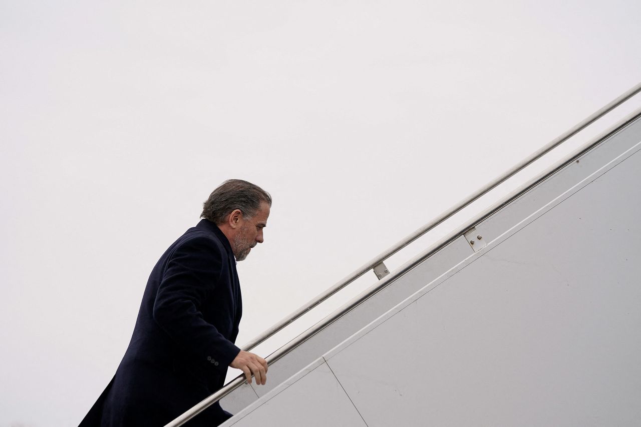 Hunter Biden boards Air Force One at Hancock Field Air National Guard Base in Syracuse, New York, in February. 