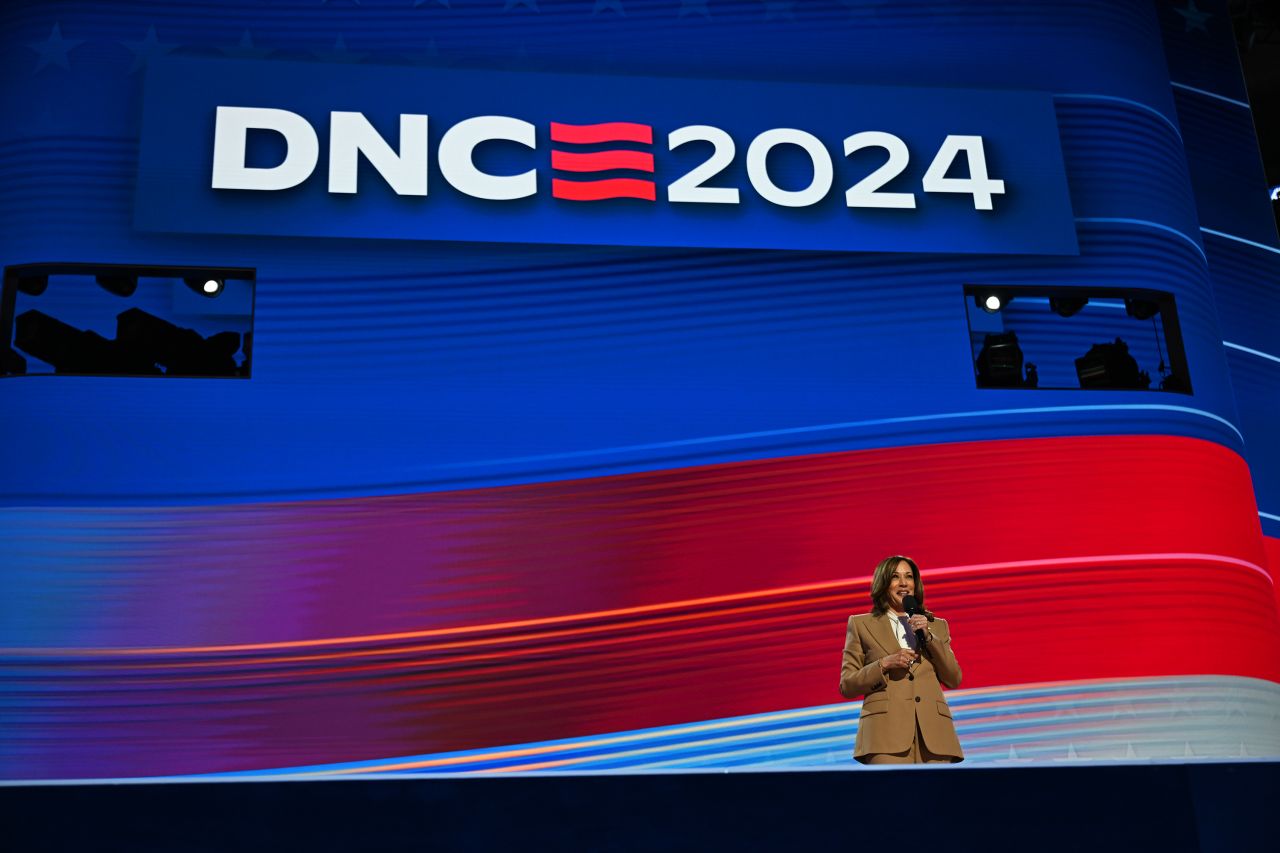 Vice President Kamala Harris speaks during the 2024 Democratic National Convention in Chicago, on August 19.