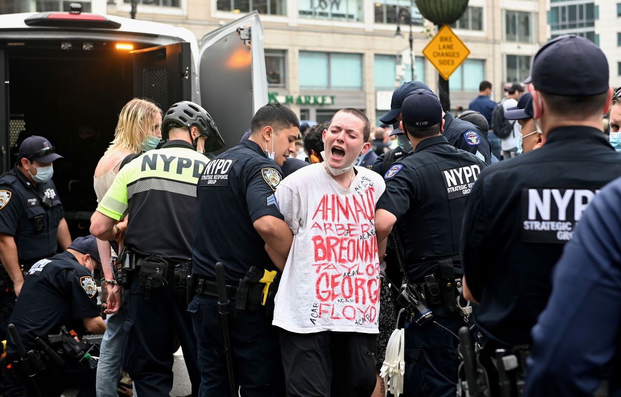 NYPD officers arrest protestors during a demonstration in New York on May 28.