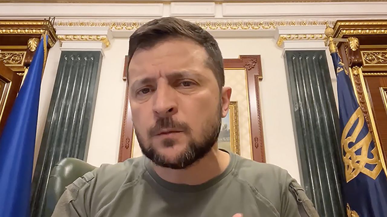 Ukrainian President Volodymyr Zelensky speaks during his evening video message on Tuesday August 9. 