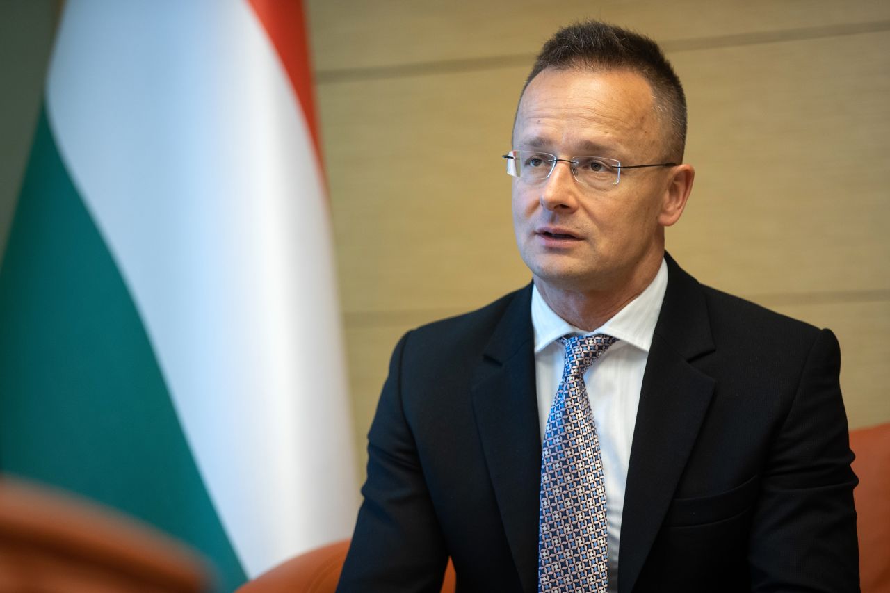 Hungary's Foreign Minister Péter Szijjártó speaks during an interview in Ankara, Turkey, on May 3. 
