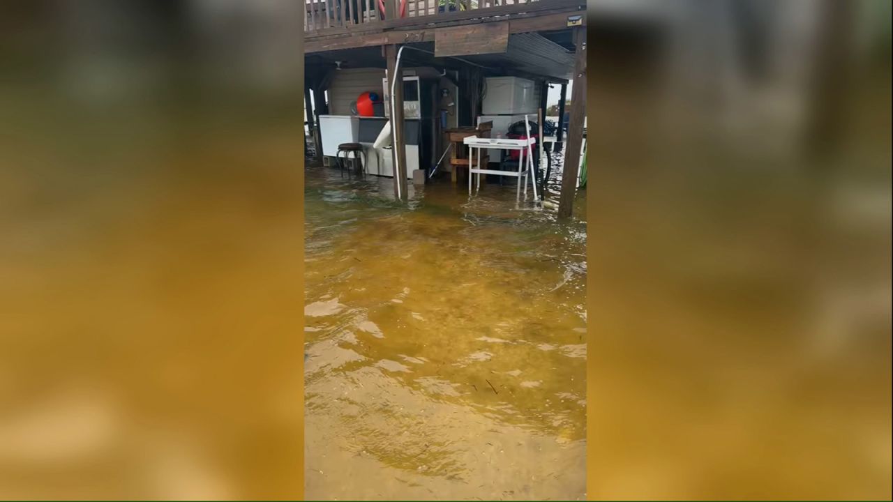 A still photo taken from a video shows Michael Kubecka's yard flooded in Matagorda, Texas on June 19. 