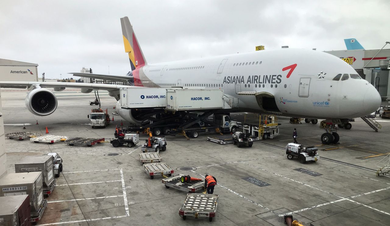 An Asiana Airlines plane in Los Angeles on May 24, 2018.