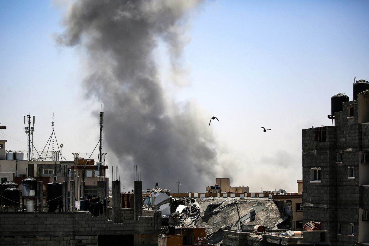 Smoke billows from Israeli strikes in Rafah, Gaza, on May 9. 