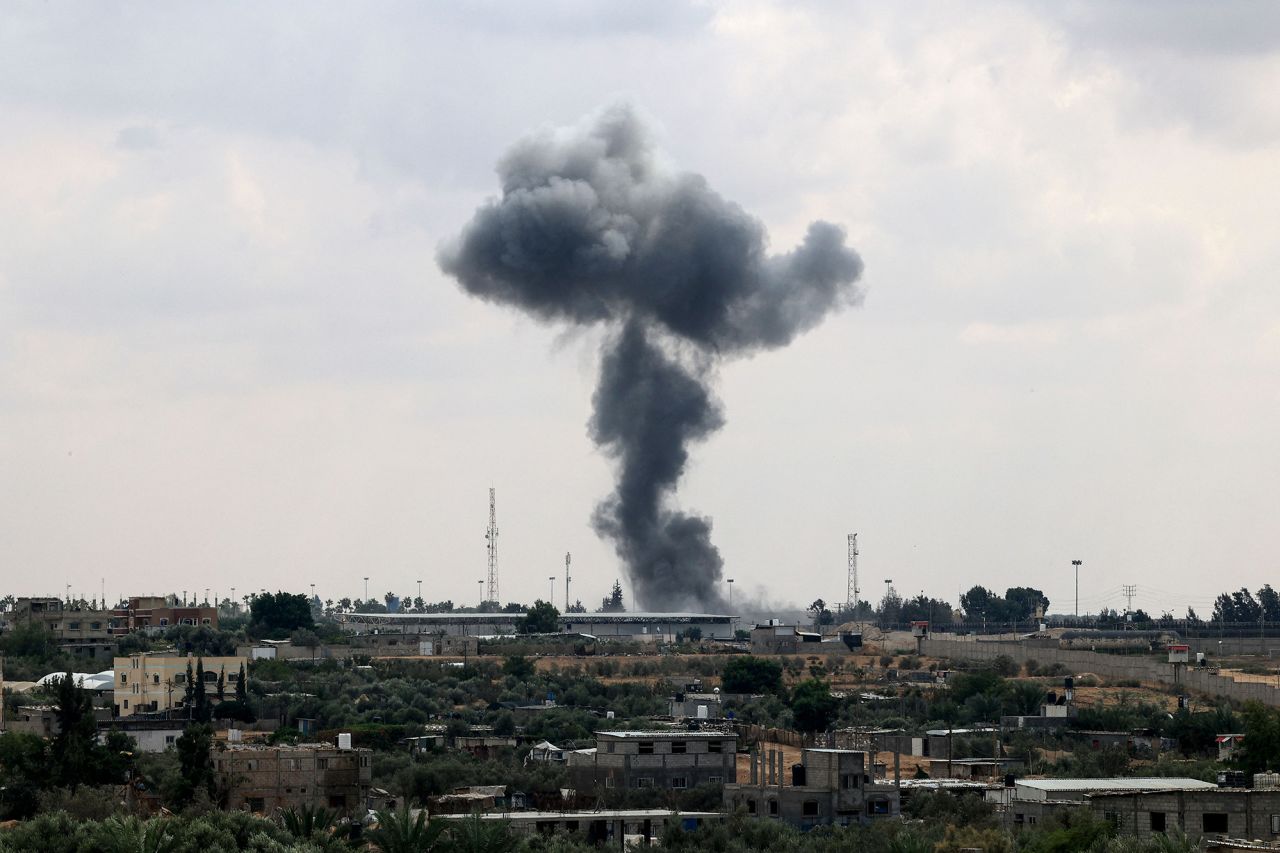 Smoke billows from the Rafah, Gaza, border crossing with Egypt during an Israeli airstrike on October 10.