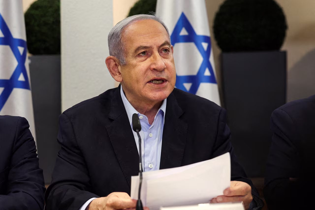 Israeli Prime Minister Benjamin Netanyahu speaks during a cabinet meeting in Tel Aviv, Israel, on January 7. 