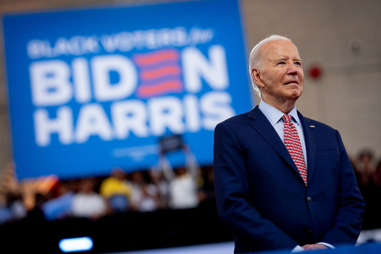 President Joe Biden takes the stage at a campaign rally at Girard College on May 29 in Philadelphia.