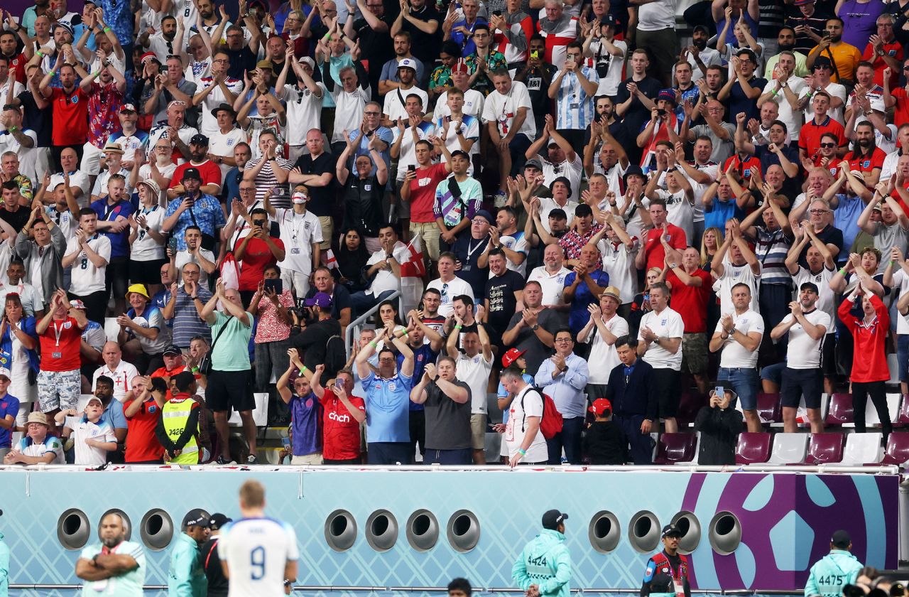 England fans pictured with the?air?conditioning?units inside the stadium during the match between Iran and England in the Khalifa International Stadium, in Doha,?Qatar, on November 21.
