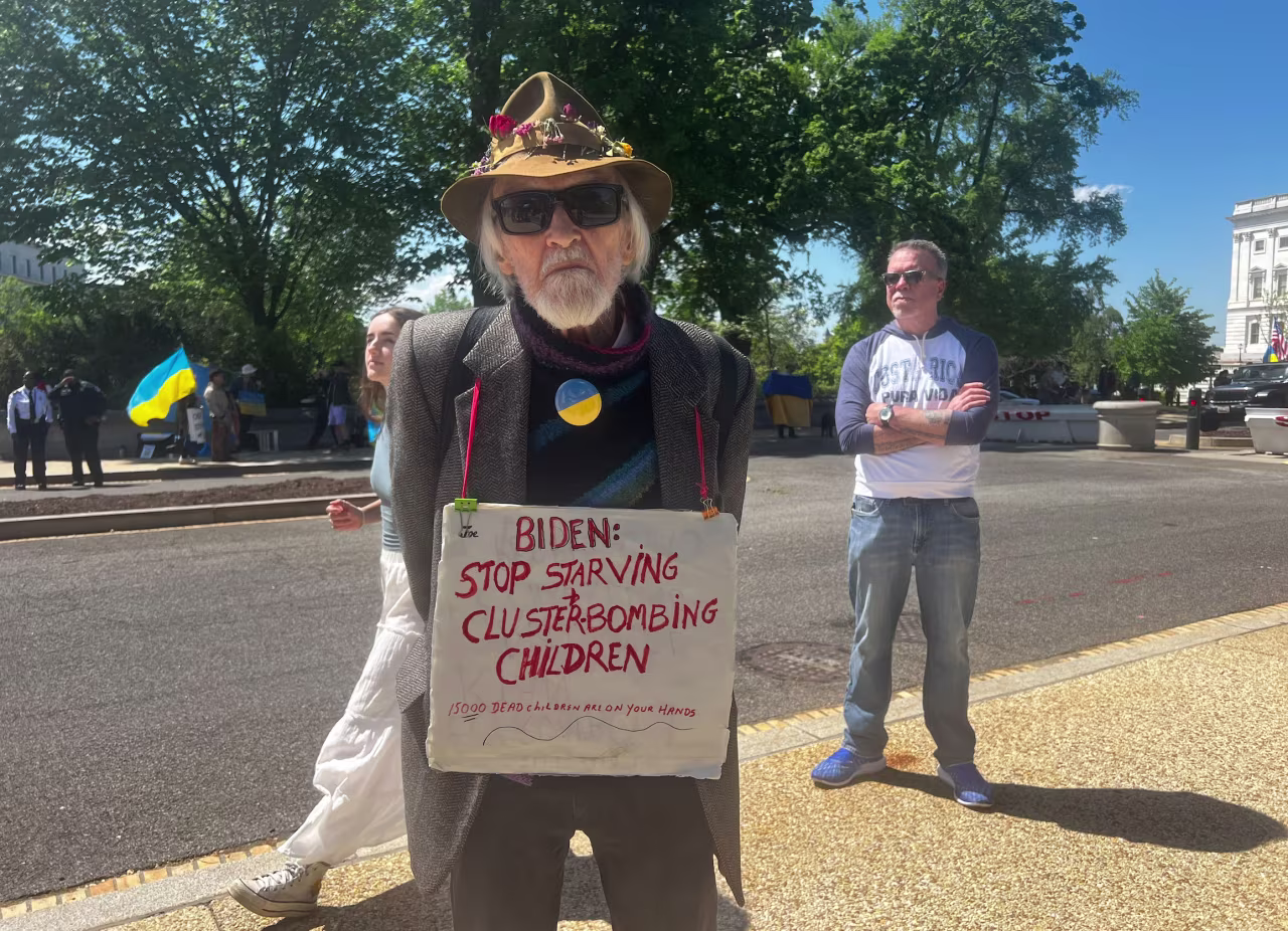 Daniel Ingram protests outside the Capitol in Washington, DC, on Saturday. 