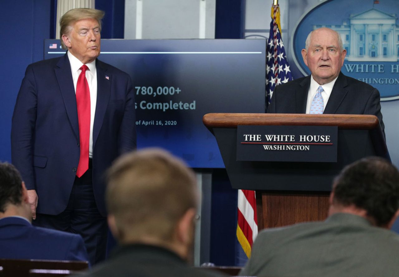 Secretary of Agriculture Sonny Perdue speaks during a White House Coronavirus Task Force briefing on April 17 in Washington.