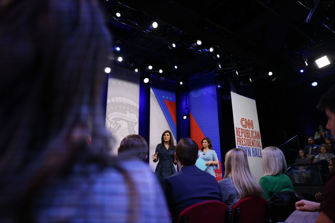 Members of the audience watch Nikki Haley speak during CNN’s Republican town hall on Thursday.