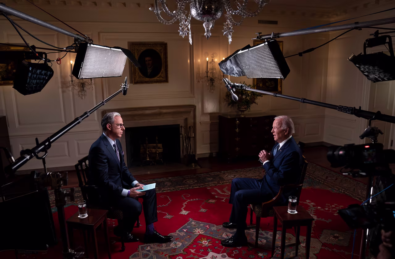President Joe Biden speaks with CNN's Jake Tapper during an interview in the Map Room of the White House in Washington, D.C., U.S., on October 11.