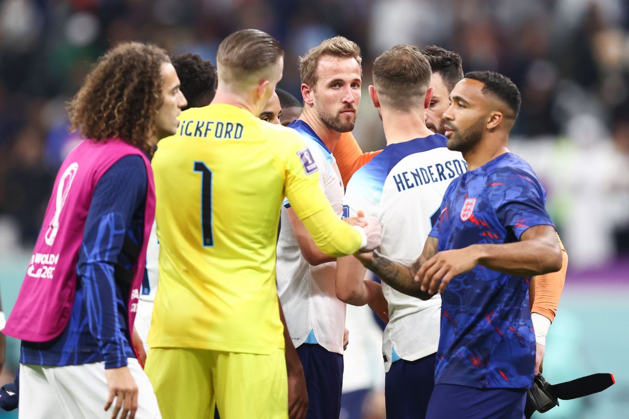 A dejected Harry Kane of England reacts after England's loss.