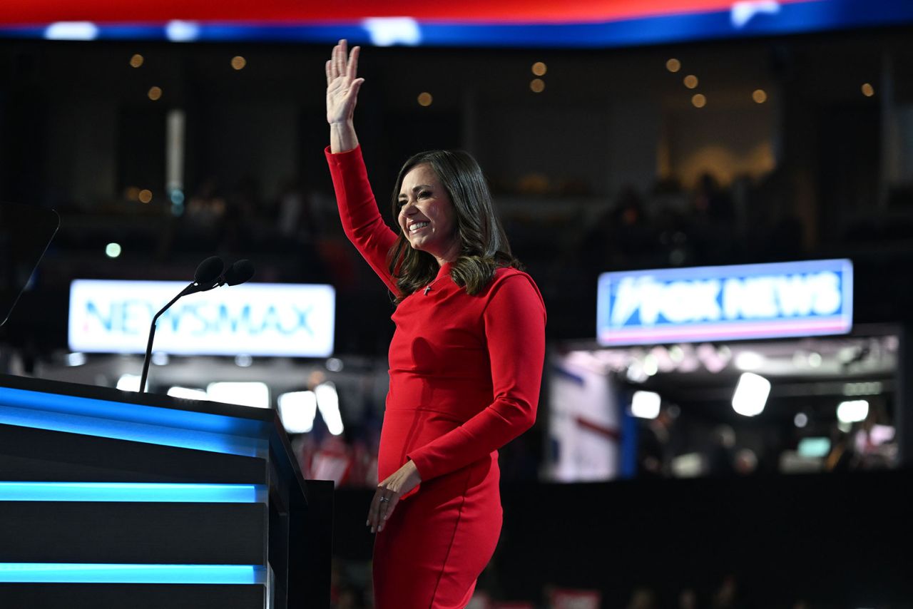 Sen. Katie Britt speaks during the convention on Monday, July 15.